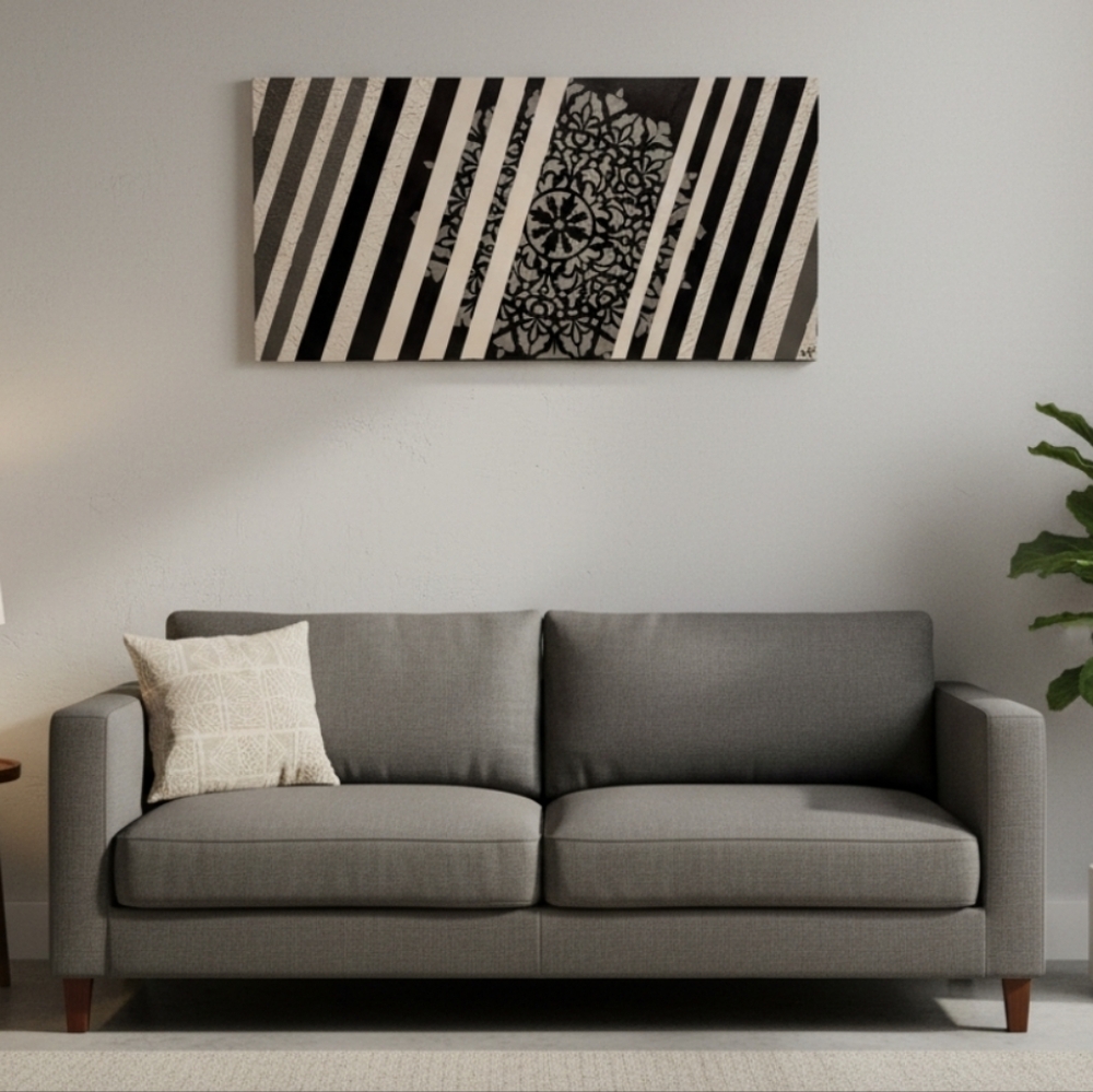 HANDCRAFTED Artwork HANDPAINTED Painting Abstract Mandela Art 18x36 Canvas Decor